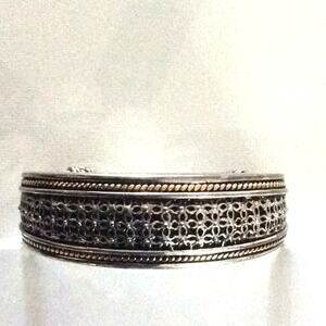 LADIES BANGLE BRACELET Silver With Gold Accents